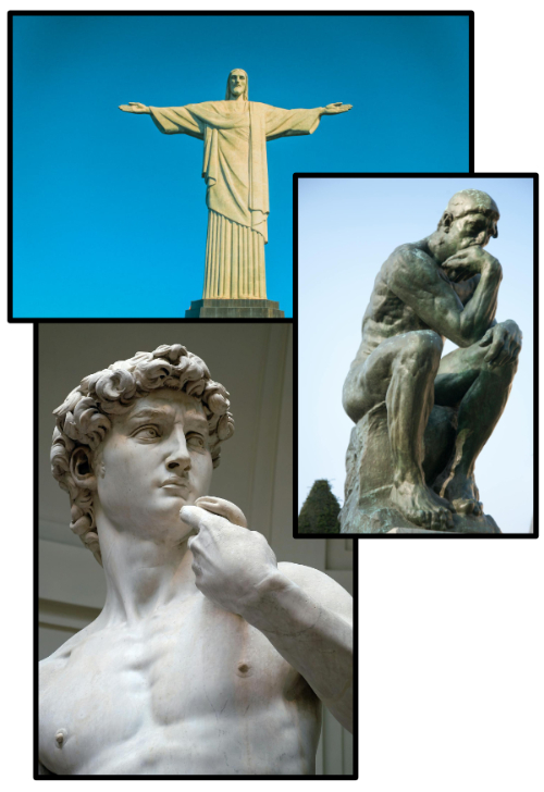 a collage of famous sculptures